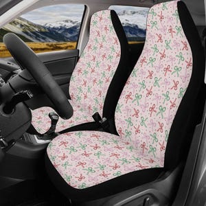 Cute Bowknot Car Seat Covers,Pink & Red Car Accessories,Girly Car Interior Decor,Christmas Holiday Auto Decor,Universal Fit Seat Protectors