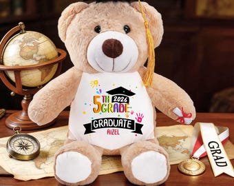 Personalized 5th Grade Graduation Bear Class of 2026 Custom Name Stuffed Teddy Bear Colorful Elementary School Grad Gift Kindergarten Gift