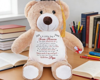 Memorial Graduation Gift for Her,Hug from Heaven Bear,Custom Class of 2026 Plush,Bereavement Grad Gift,Daughter Graduation Teddy Bear,Papa