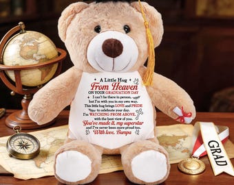 A Little Hug From Heaven Custom Graduation Bear Memorial Remembrance Gift for Graduate Plush Teddy with Cap Tassel Class of 2026 Keepsake