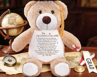 Cadeau de remise des diplômes du ciel pour petite-fille, ours commémoratif de la promotion 2026, à la mémoire de grand-mère, peluche personnalisée pour diplômé, cadeau de sympathie pour un câlin céleste