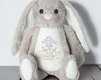 Christian Hase Stofftier Name Kind Gottes Plüsch Taufe Geschenk für Baby Girl Boy personalisierte Taufe Geschenk religiös