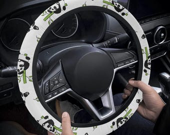 Cute Panda Steering Wheel Cover,Kawaii Bamboo Car Accessories,Animal Print Auto Decor,Kids Room Car Decor,Universal Fit Wheel Protector