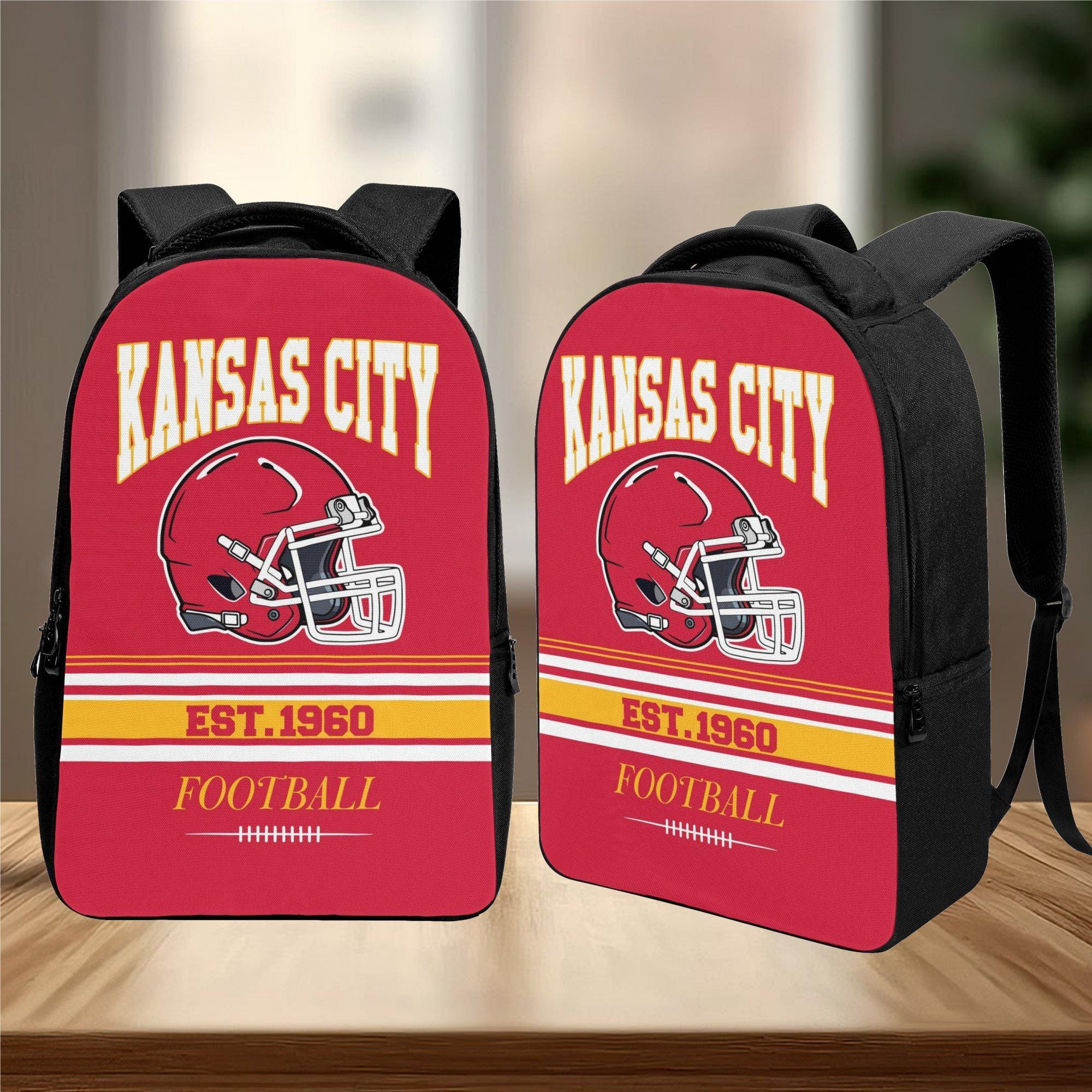 Discover Kansas City Football Laptop Backpack Red Black Sports Fan Gift Men Travel Bag Durable School Bookbag Teen Boy Christmas Gift Team Pride