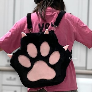 猫の足跡のぬいぐるみバックパック、調節可能なストラップ付きバックパック、猫好きへのギフト