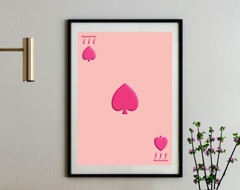 777 Pink Spade Card Wall Poster, Angel Number Card Printable Poster, Aesthetic Wall Art Printable, 3D Chrome Spade Card Digital Download