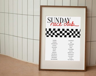 Sunday Race Club Gallery Wall Poster, Formula 1 Printable Poster, F1 Aesthetic Wall Art Printable, F1 2025 Circuits Digital Download