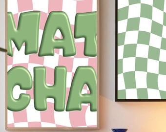 Matcha Gallery Wall Poster, Inflated Lettering Aesthetic Printable Poster, Aesthetic Wall Art Printable, 3D Lettering Digital Download