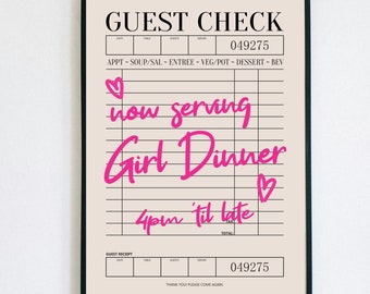 Now Serving - Girl Dinner Kitchen Wall Poster, Kitchen Printable Poster, Aesthetic Wall Art Printable for Kitchen, Girl Dinner Print