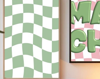 Green Checkerboard Gallery Wall Poster, Groovy Aesthetic Printable Poster, Aesthetic Wall Art Printable, Minimal Aesthetic Digital Download