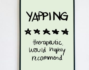 Yapping 5 Stars Review Wall Poster, Typography Aesthetic Printable Poster, Yapping Wall Printable, Yapping Over Therapy Digital Download