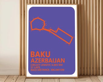 F1 Baku Grand Prix Circuit, Formula 1 Azerbaijan GP Printable Poster, Baku GP Printable Art, F1 Azerbaijan Circuit Digital Download Art