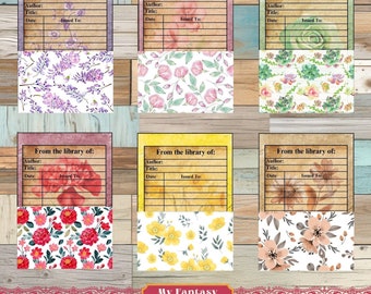 Vintage vakken voor bibliotheekkaarten, ephemera bloemen (digitale download)