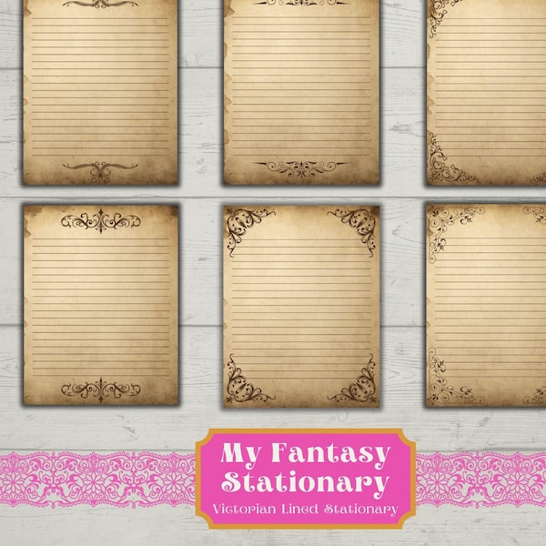 Papelería victoriana imprimible, papel rayado para diario (descarga digital)