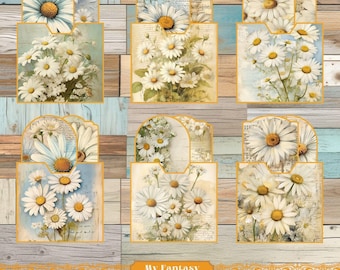Daisy Printable Pockets and Tags, Loaded Pocket Tags, Junk Journal Ephemera (PDF Files)
