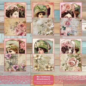 Victorian Women Printable Pockets and Tags, Junk Journal Ephemera, Loaded Pocket Tag, Printable Ephemera, Scrapbook Supplies, Journal Pocket