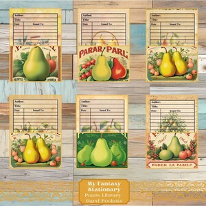 Tasche e schede Pear Library, etichette tascabili caricate, effimeri Pear, tasche per diari spazzatura, abbellimenti Pear, inserti tascabili stampabili