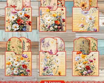 Wildblumen Taschen zum Ausdrucken, Junk Journal Ephemera (PDF)