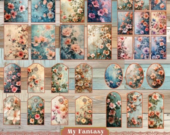 Vintage Floral Junk Journal Ephemera Cards and Tags (Printable)