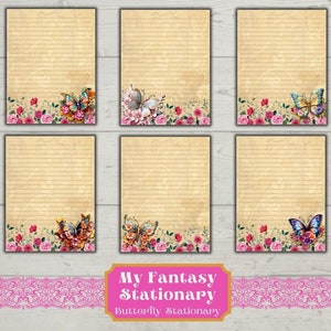Cancelleria stampabile a forma di farfalla, regalo a tema farfalla, cancelleria stampabile, carta per scrivere lettere, regalo unico per lei, carta per scrivere diari