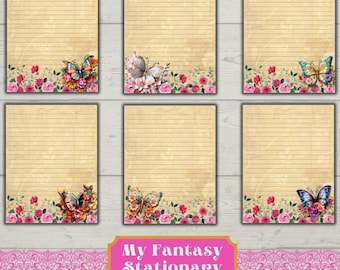 Butterfly Floral Printable Stationery, Letter Writing Paper (PDF Files)