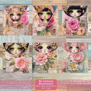 Pink Girls Junk Journal Tags & Mini Envelopes, Vintage Ephemera, Printable Paper Craft, Junk Journal Kit Extras, Scrapbook Embellishments