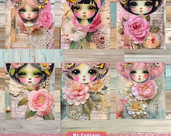 Pink Girl Junk Journal Tags, Mini Envelopes, Vintage Ephemera (Printable)