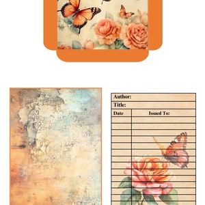 Butterfly Library Pockets &amp; Cards, Loaded Pocket Tags, Floral Ephemera ...