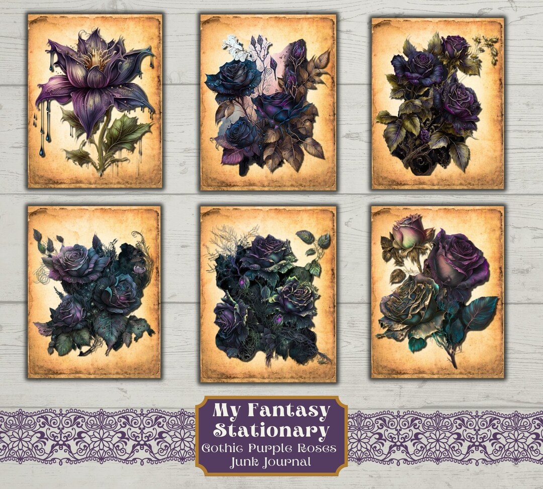 Gothic Purple Roses Junk Journal Digital Paper, Digital Journal Pages ...