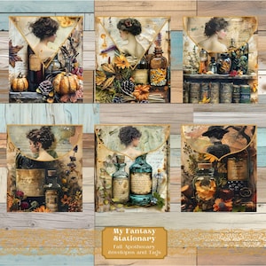 Fall Apothecary Junk Journal Tags & Mini Envelopes, Vintage Ephemera, Printable Paper Crafts, Junk Journal Extras, Scrapbook Embellishments