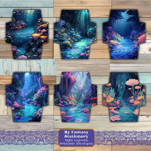 Sobres imprimibles de Night Lagoons, diarios basura imprimibles digitalmente, adornos para correo y cartas, kit de papelería de regalo, sobres florales