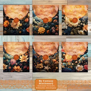 Celestial Flowers Printable Envelopes, Digital Printable Junk Journal, Mail and Letter Embellishment, Stationery Kit Gifts, Floral Envelopes