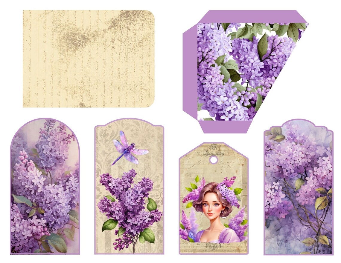 Lilac Flash Card.pdf Lilac Junk Journal Printable Pockets and Tags (PDF) - Etsy
