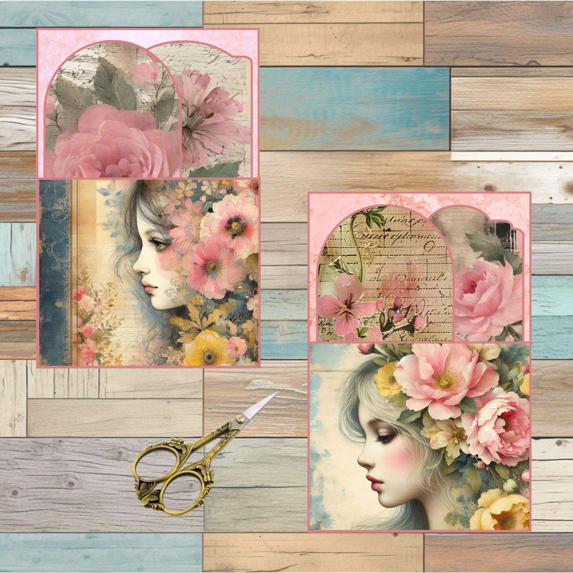 Vintage Girls Printable Pockets and Tags, Junk Journal Ephemera, Loaded Pocket Tag, Printable ...