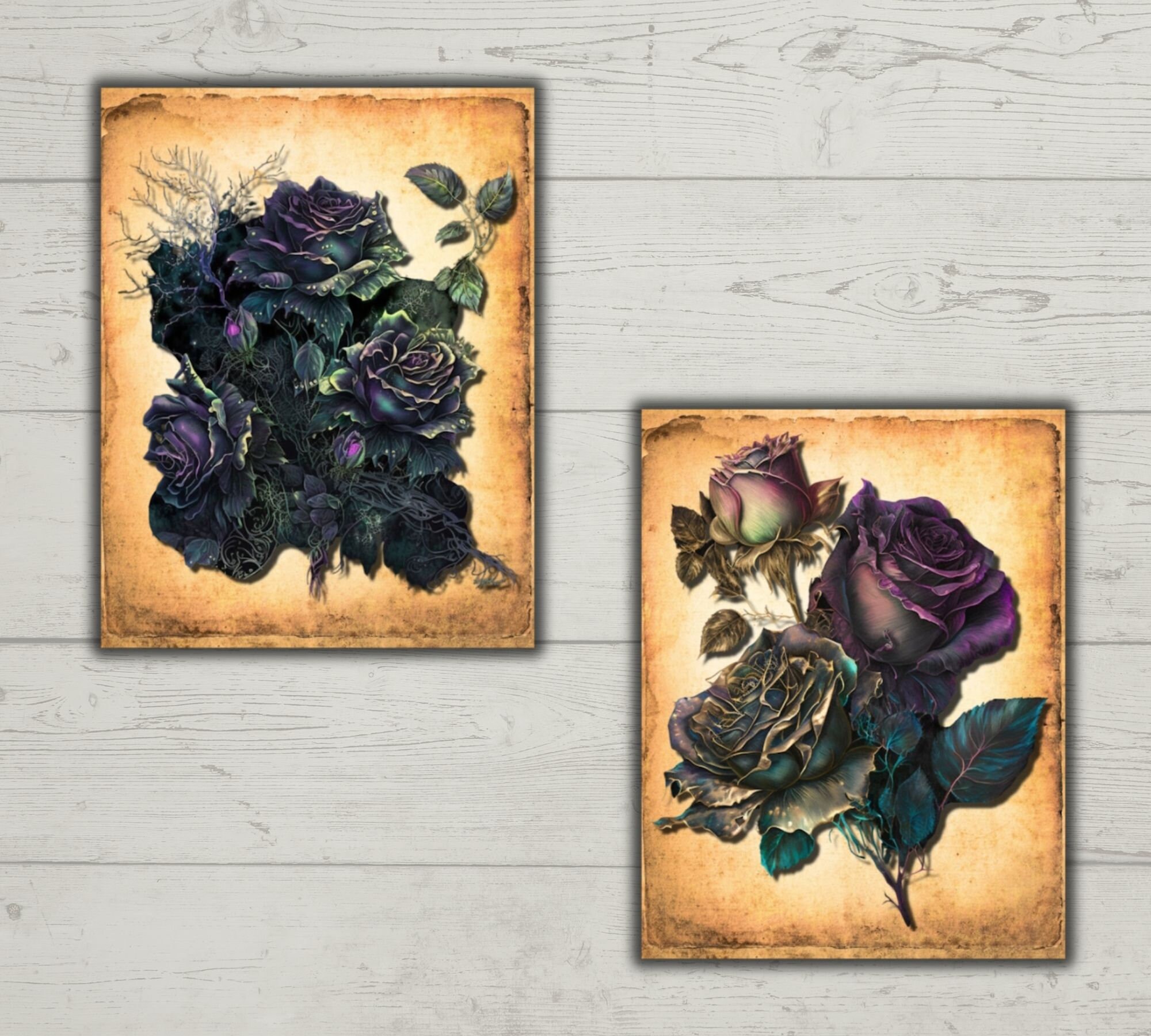 Gothic Purple Roses Junk Journal Digital Paper, Digital Journal Pages ...