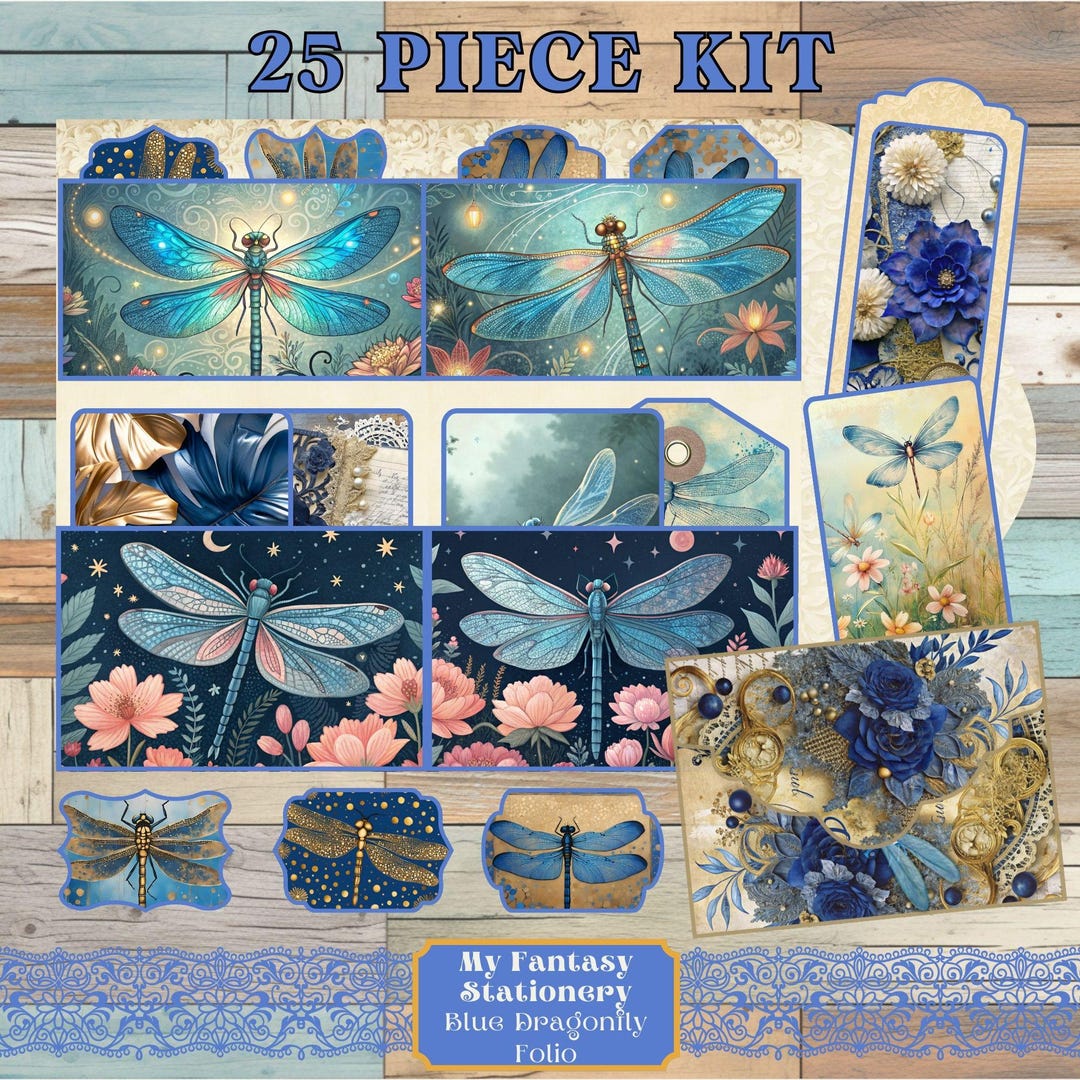 Blue Dragonfly Junk Journal Folio, Printable Ephemera (PDF) - Etsy