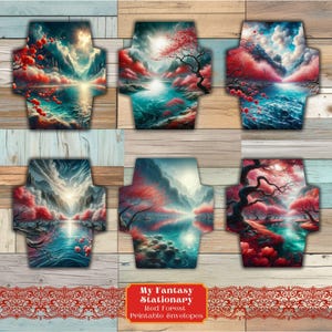 Sobres imprimibles de Bosque Rojo, Diario digital imprimible, Adornos para correo y cartas, Kit de papelería de regalo, Sobres florales