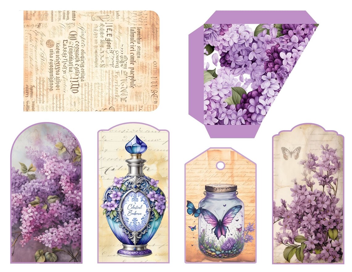 Lilac Flash Card.pdf Lilac Junk Journal Printable Pockets and Tags (PDF) - Etsy