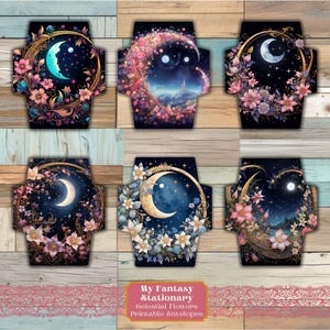 Sobres imprimibles con flores celestiales, diario basura imprimible digitalmente, adornos para correo y cartas, kit de papelería de regalo, sobre gótico