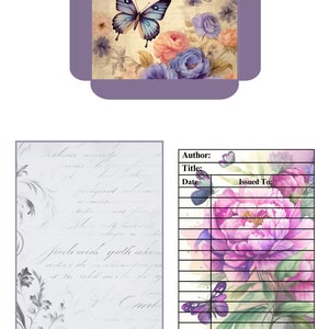 Butterfly Library Pockets &amp; Cards, Loaded Pocket Tags, Floral Ephemera ...