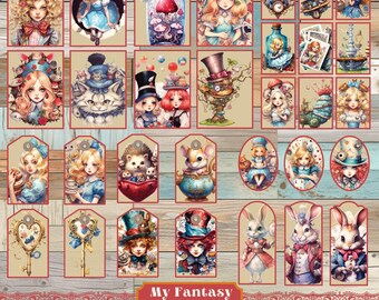 Alice no País das Maravilhas: Cartões e Etiquetas de Diário de Lixo (Arquivos PDF para Imprimir)