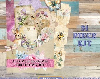 Etiquetas de bolsillo imprimibles de jardín inglés, material efímero para diario basura (patrón PDF)