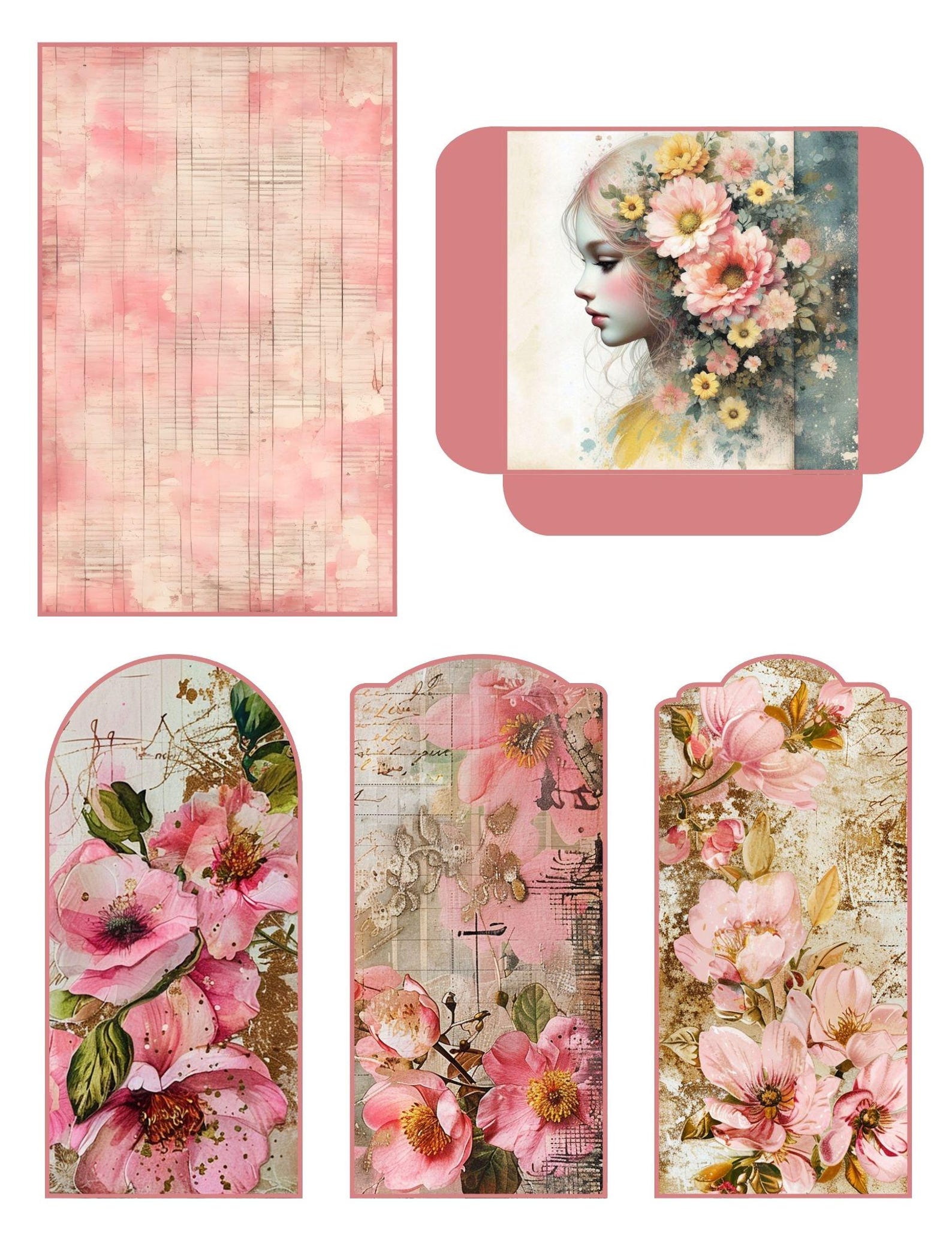 Vintage Girls Printable Pockets and Tags, Junk Journal Ephemera, Loaded Pocket Tag, Printable ...
