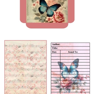 Butterfly Library Pockets &amp; Cards, Loaded Pocket Tags, Floral Ephemera ...