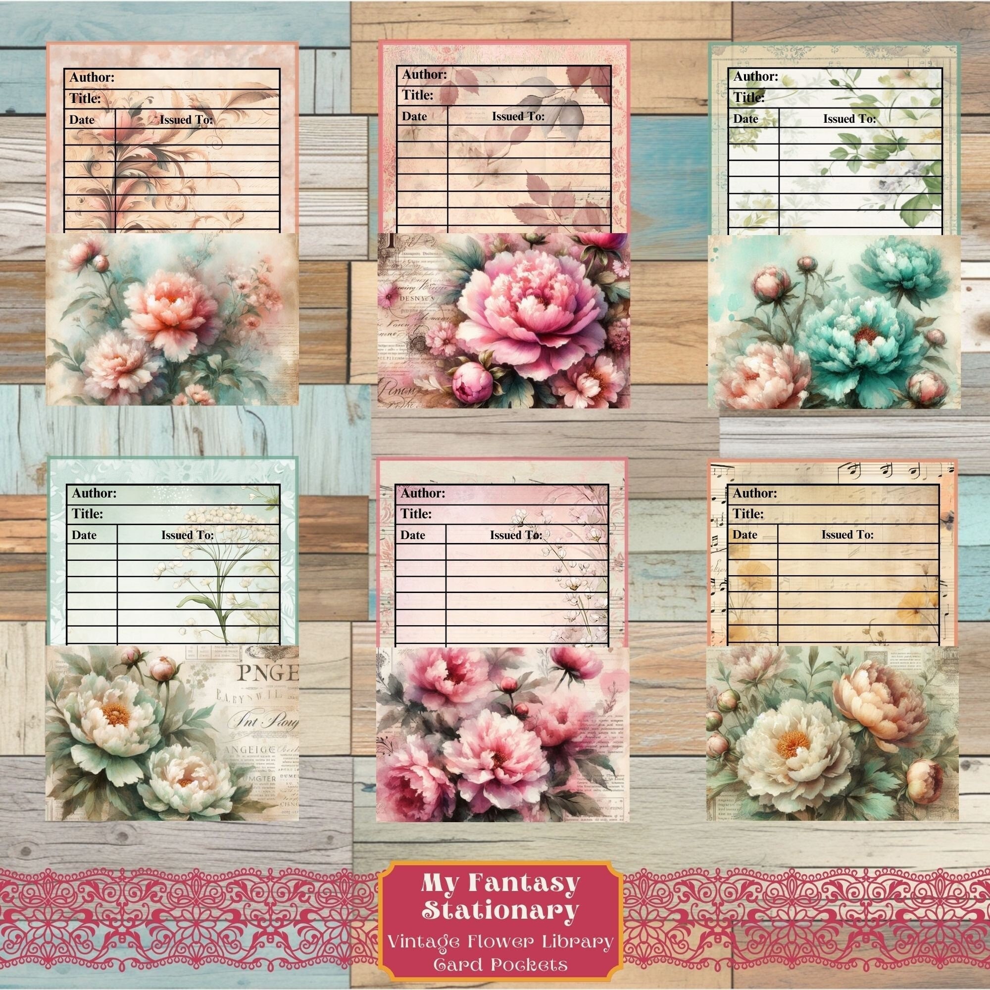 Library Pockets & Cards, Loaded Pocket Tags, Ephemera, Junk Journal Pockets, Embellishments, Pocket Printable Inserts, Digital Download