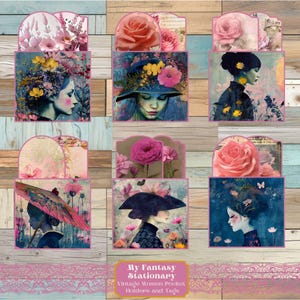 Vintage Frauen Taschen und Tags, Junk Journal Ephemera, geladene Tasche Tags, druckbare Ephemera, Scrapbook Zubehör, Journal Taschen