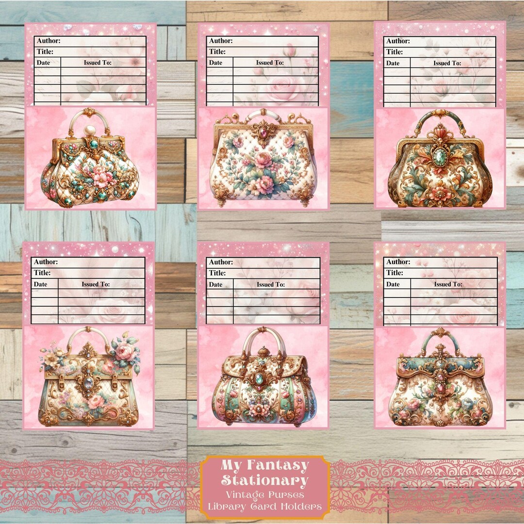 Vintage Purses Library Card Holders, Printable Pockets (PDF Files) - Etsy