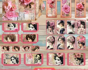 Vintage Women Printable Junk Journal Folio, Mix & Match Pockets, Floral Ephemera (Digital Download)