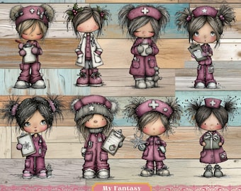 Nurse Paper Dolls, 16 Vintage Cutouts, Junk Journal Ephemera (Digital Download)