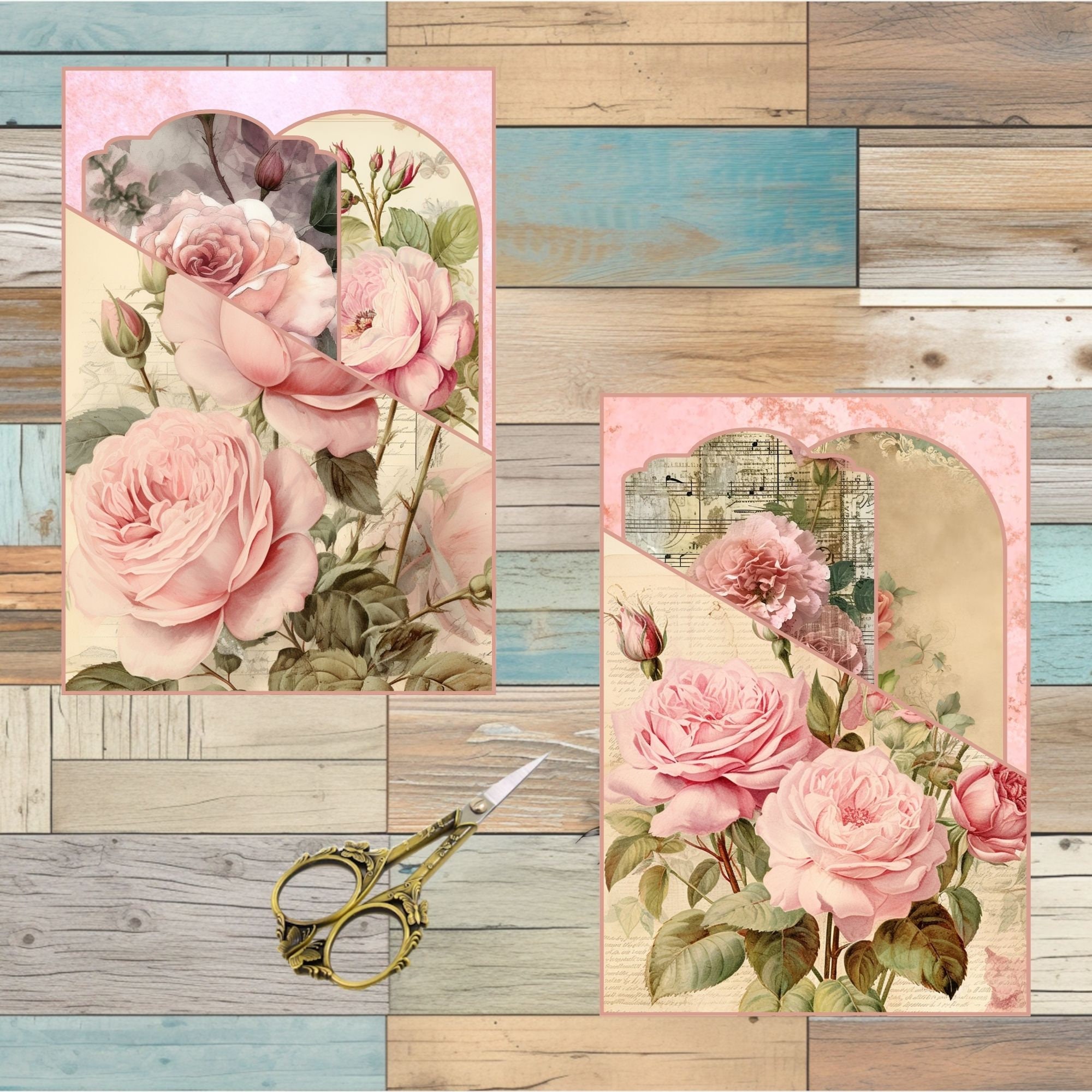 Pink Roses Printable Pockets and Tags, Junk Journal Ephemera, Loaded ...